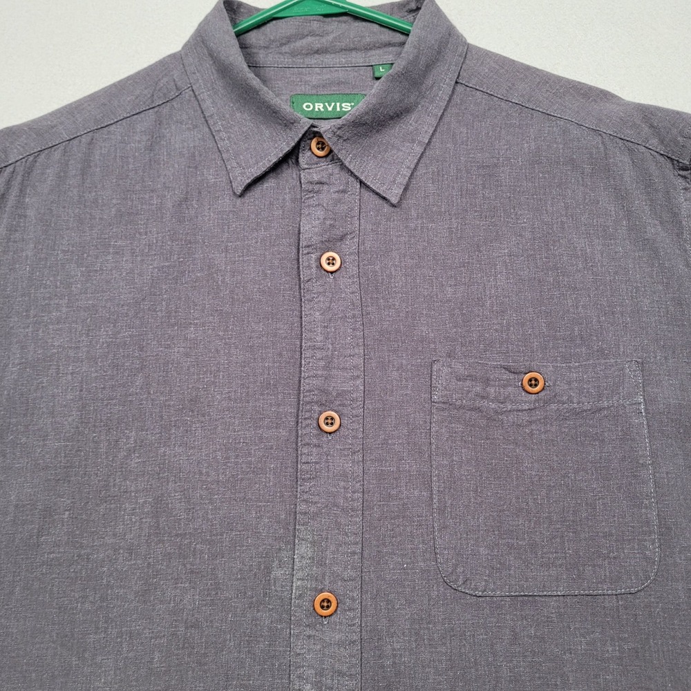 Orvis Mens Classic Fit Short Sleeve Button Down Shirt Gray Large